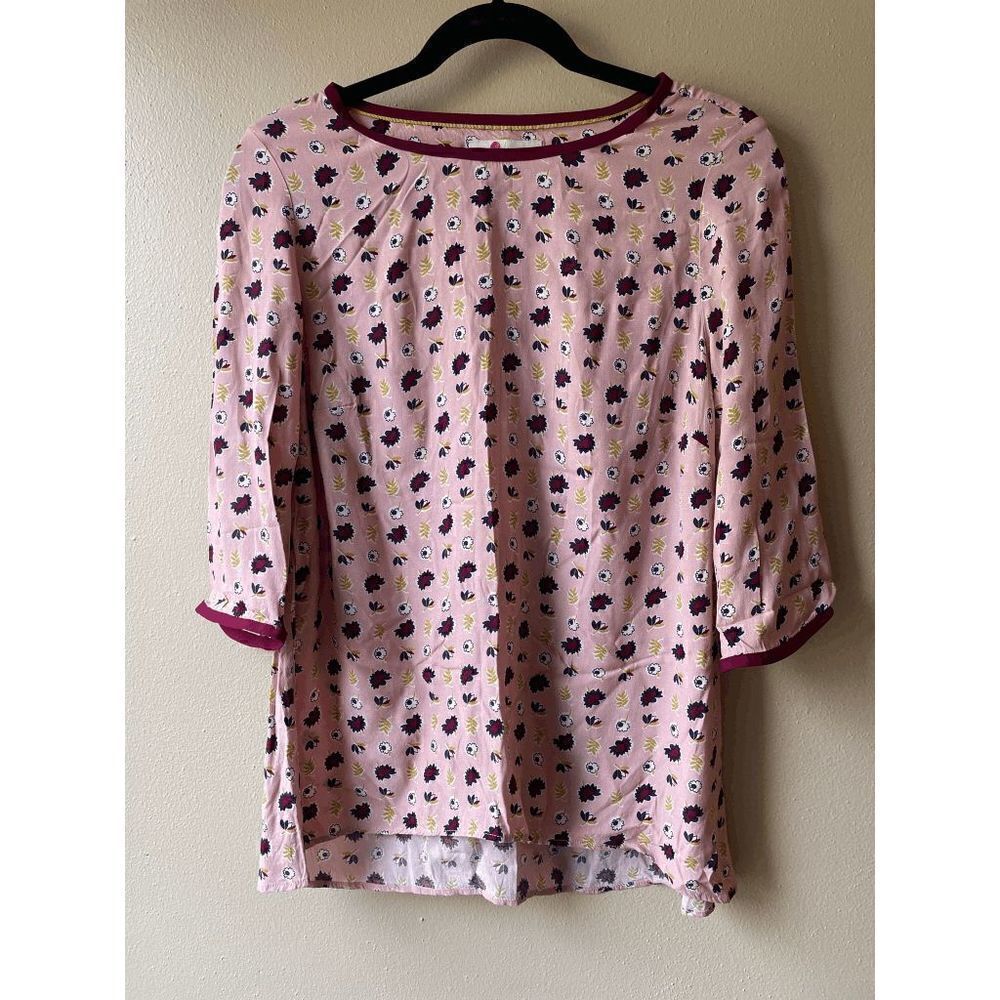 Boden Light Pink 3/4 Sleeve Semi-Sheer Floral Top US Size 4 UK Size 8